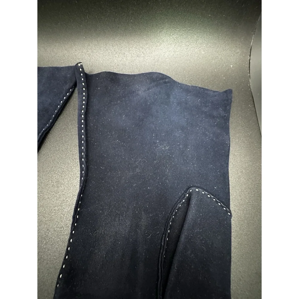 Vintage Blue‎ Suede With Decorative White Stitching Driving Gloves